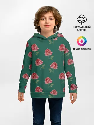Детское худи / Розы на зеленом фоне