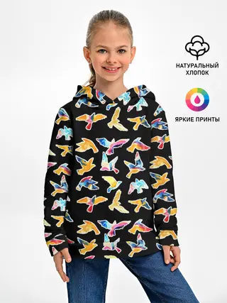 Детское худи / парящие акварельные птицы