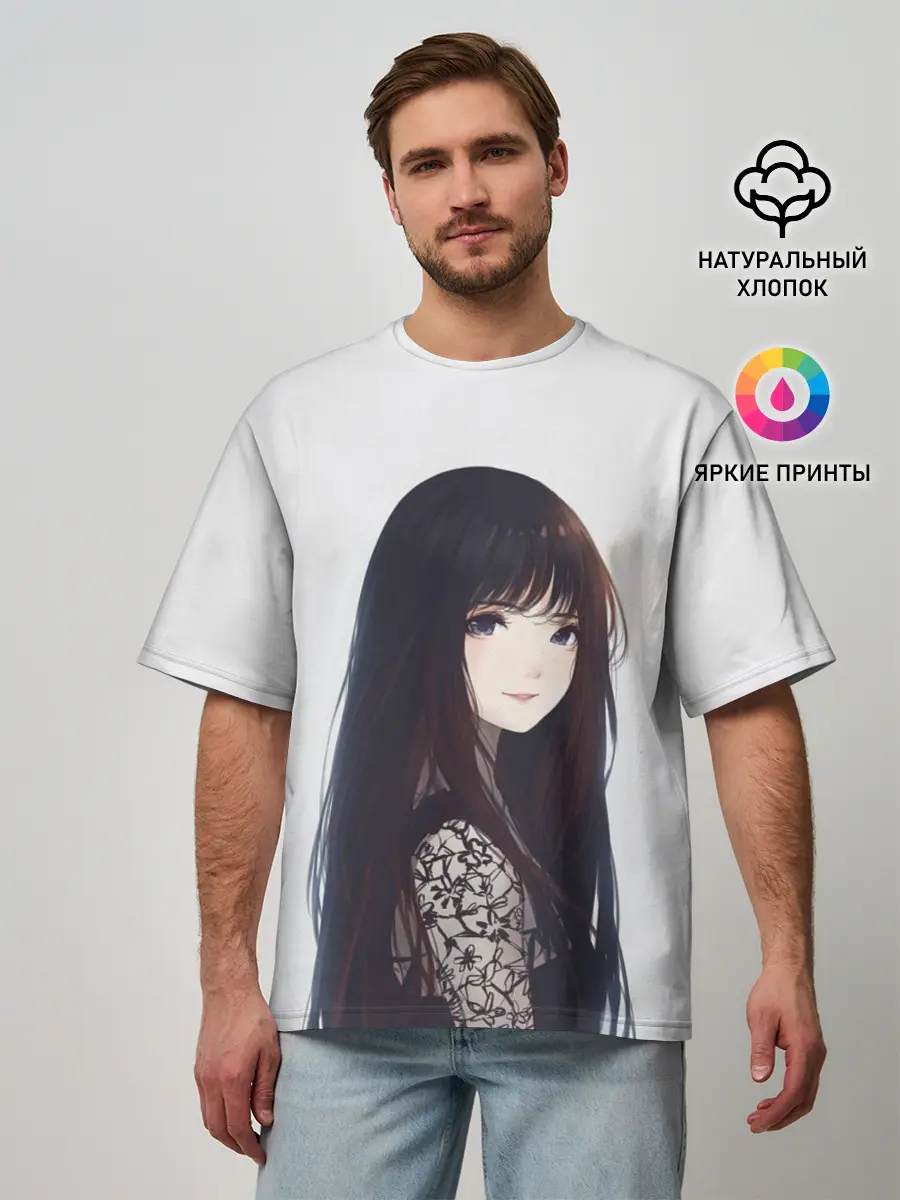 Мужская футболка оверсайз / Красивая аниме девушка
