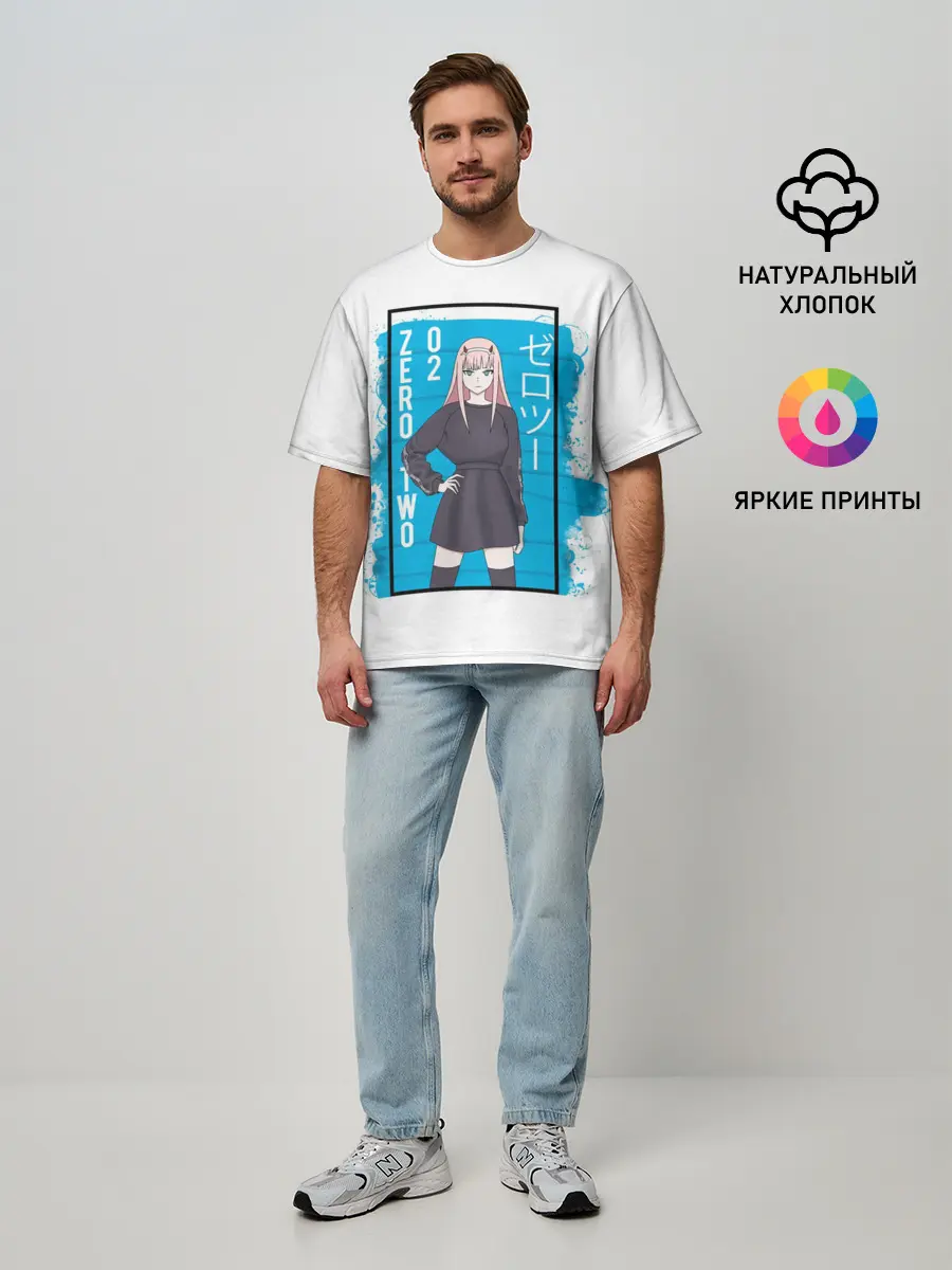 Мужская футболка оверсайз / Zero Two blue back