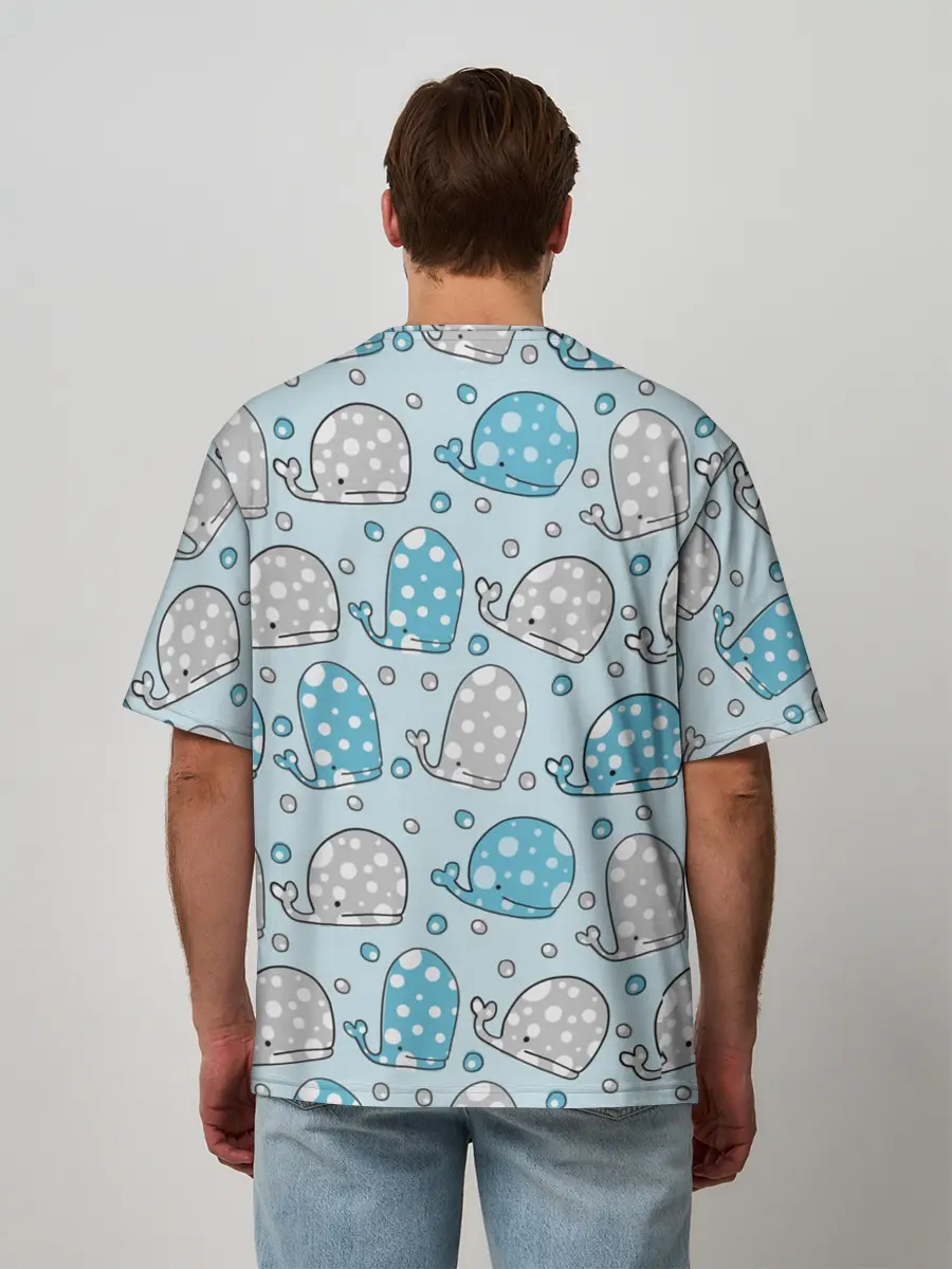 Мужская футболка оверсайз / Киты паттерн