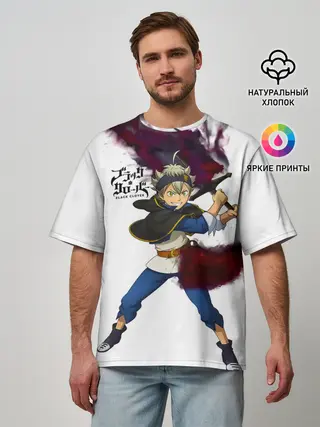 Мужская футболка оверсайз / Чёрный клевер Аста красный меч