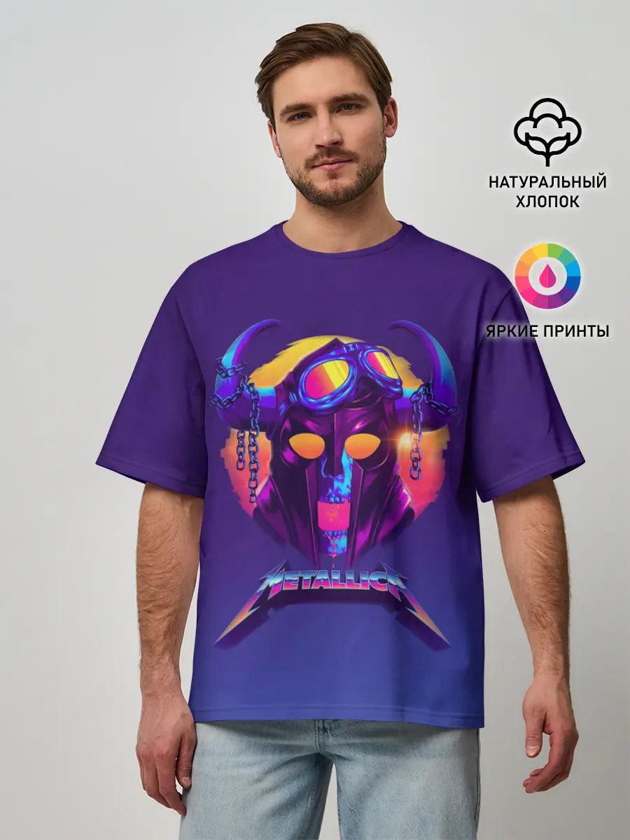 Мужская футболка оверсайз / Metallica Neon