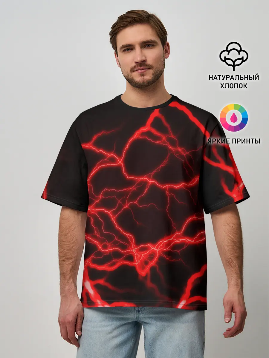 Мужская футболка оверсайз / МОЛНИИ