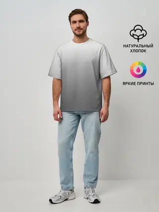 Мужская футболка оверсайз / Черно-белый градиент