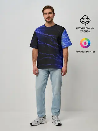 Мужская футболка оверсайз / МОЛНИИ | РАЗРЯДЫ | НЕОН