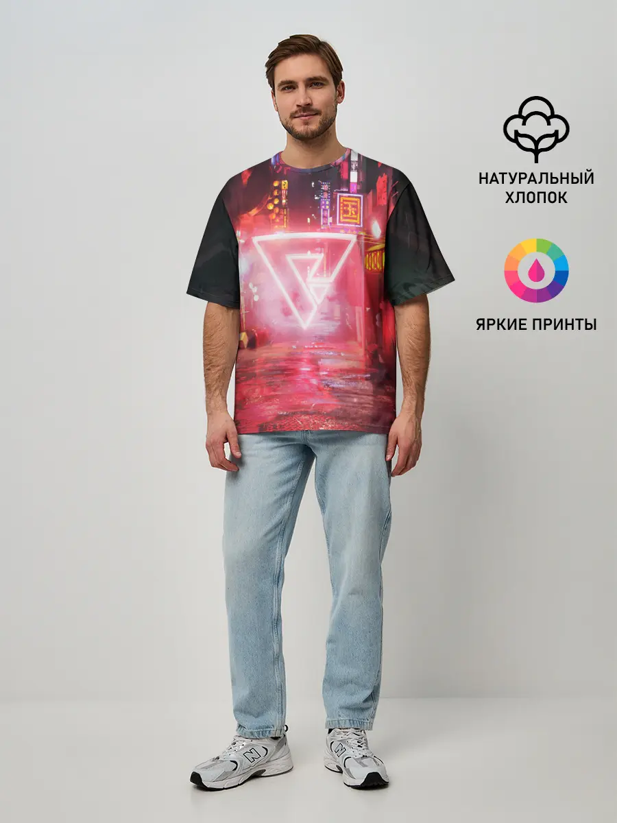 Мужская футболка оверсайз / КИБЕР НЕОН