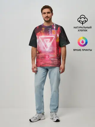 Мужская футболка оверсайз / КИБЕР НЕОН