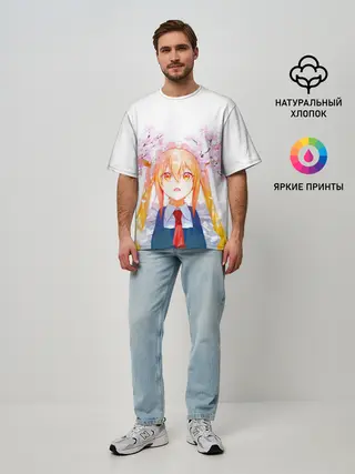 Мужская футболка оверсайз / Горничная Мисс Кобаяши расцветает Тору