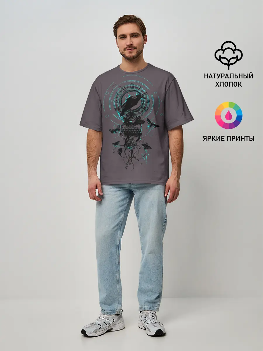 Мужская футболка оверсайз / Черный ворон