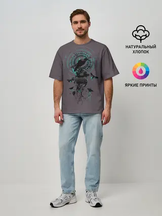 Мужская футболка оверсайз / Черный ворон