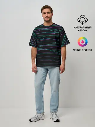 Мужская футболка оверсайз / Неоновые тонкие нити