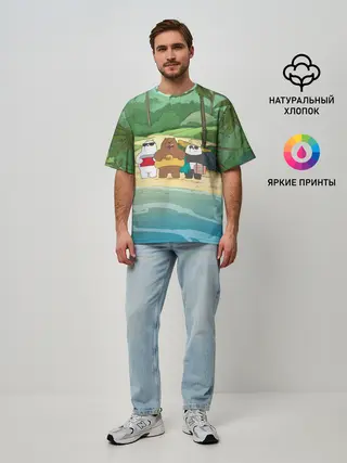 Мужская футболка оверсайз / Bears on the beach