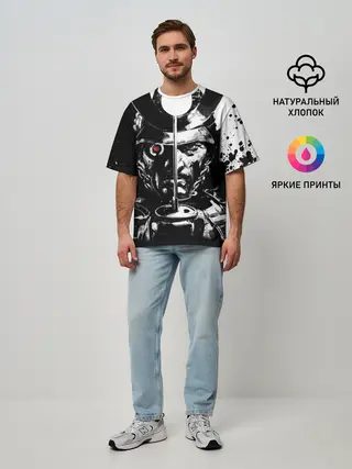 Мужская футболка оверсайз / Самурай | ЧБ | Лого