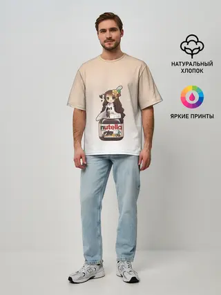 Мужская футболка оверсайз / анимешная девочка с нутэллой