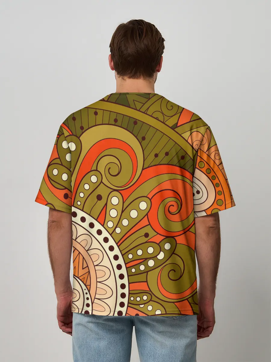 Мужская футболка оверсайз / Детский оранжево-болотный