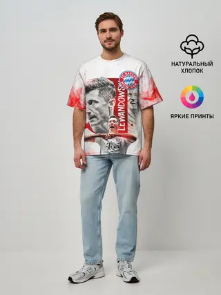 Мужская футболка оверсайз / РОБЕРТ ЛЕВАНДОВСКИ / БАВАРИЯ