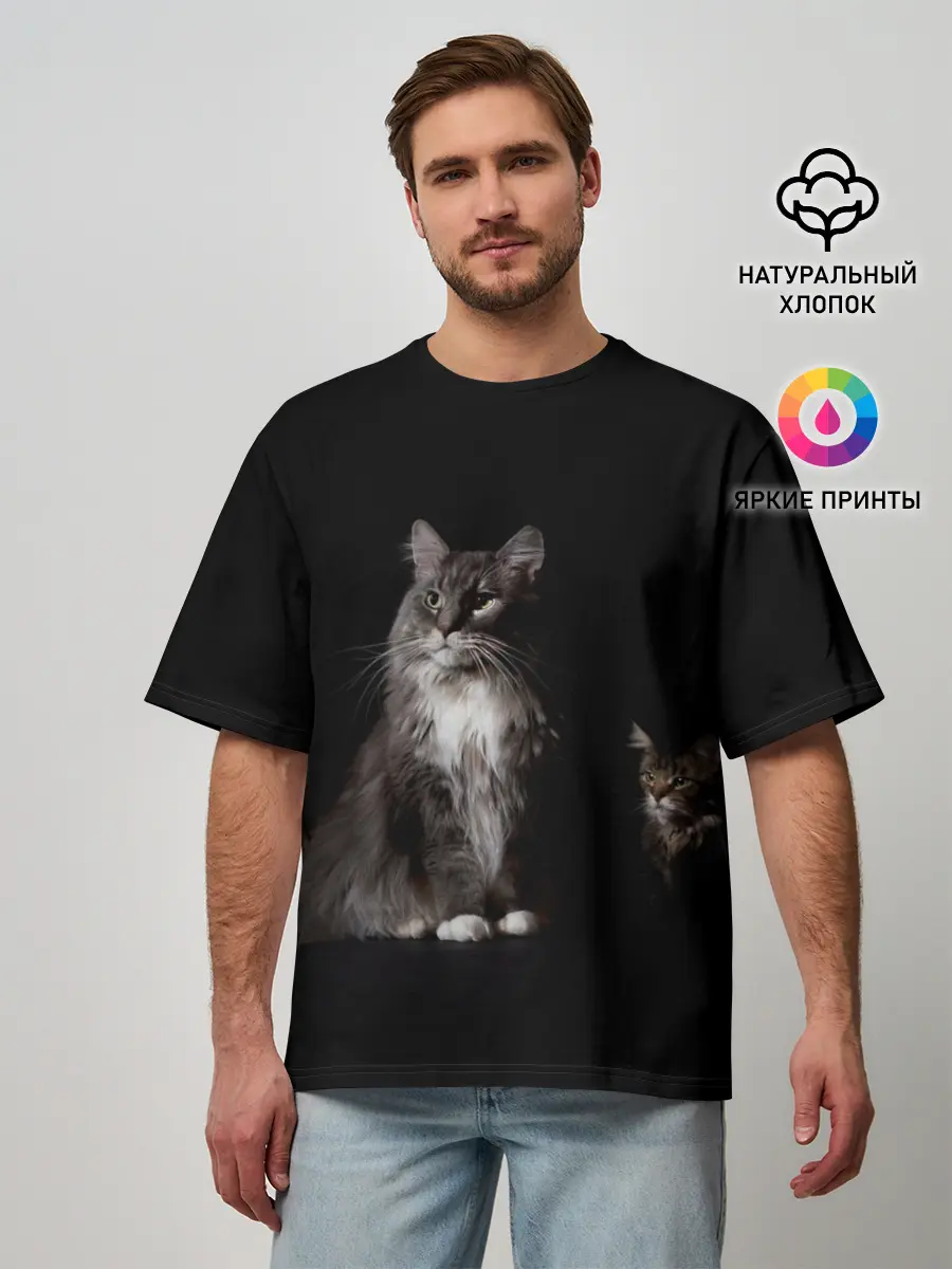 Мужская футболка оверсайз / Котики