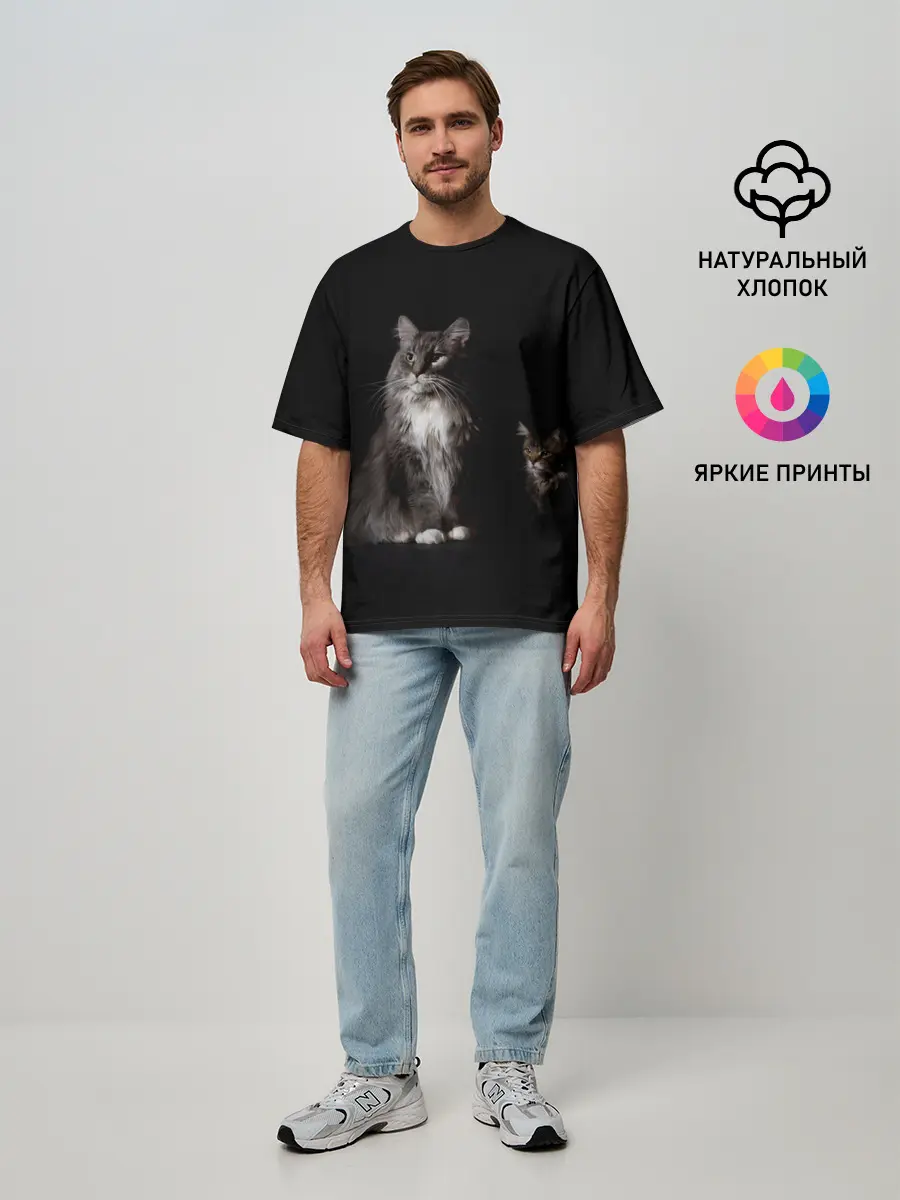 Мужская футболка оверсайз / Котики