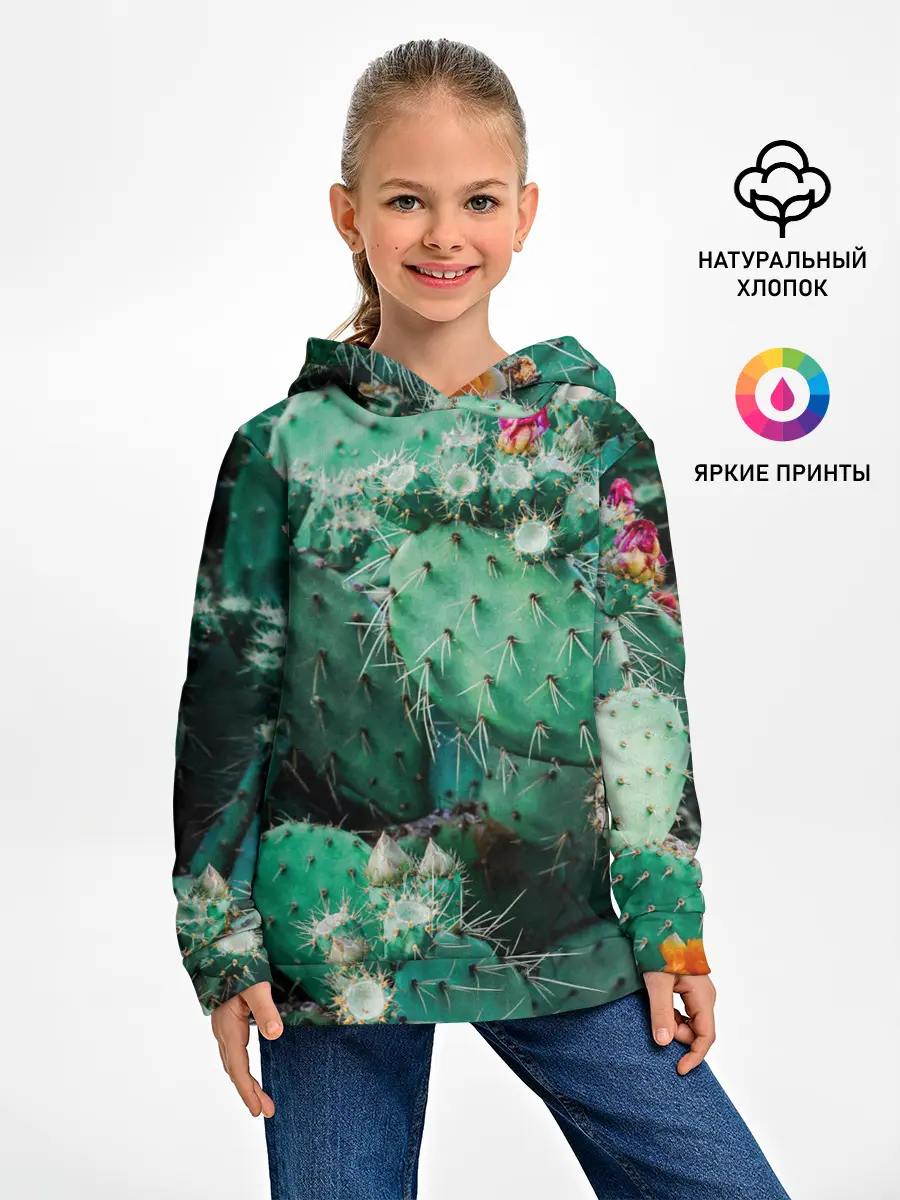 Детское худи / кактусы с цветами реализм