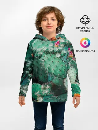 Детское худи / кактусы с цветами реализм