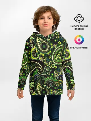Детское худи / Ярко зеленые славянские узоры