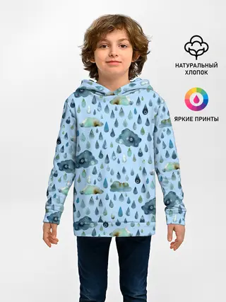Детское худи / Дождливая осень.Тучки и дождь