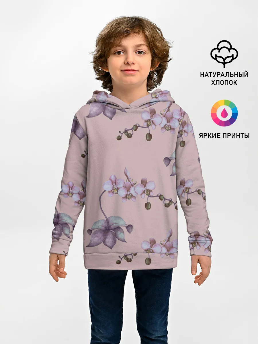 Детское худи / Розовые орхидеи на розовом фоне