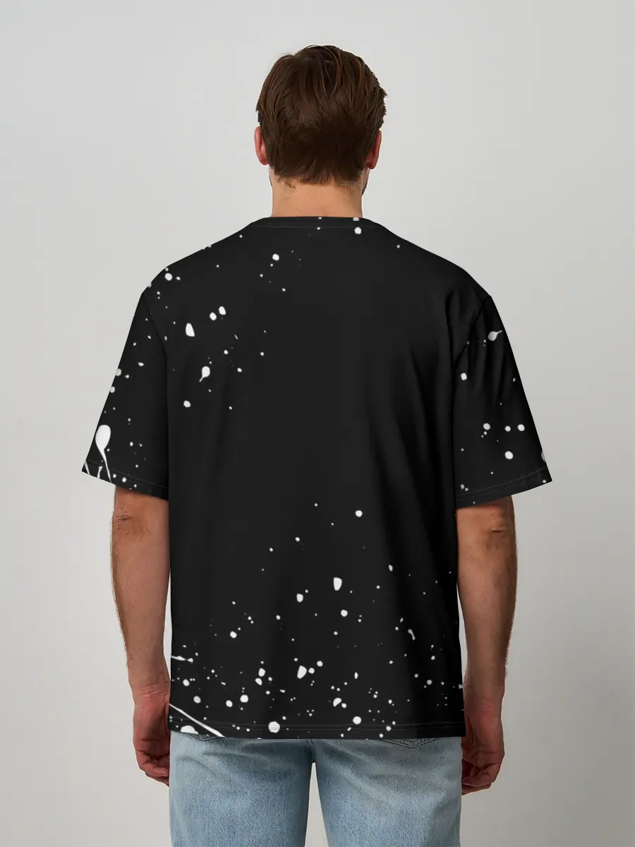 Мужская футболка оверсайз / ONE PIECE | ВАН ПИС ЧЕРЕП БРЫЗГИ КРАСОК