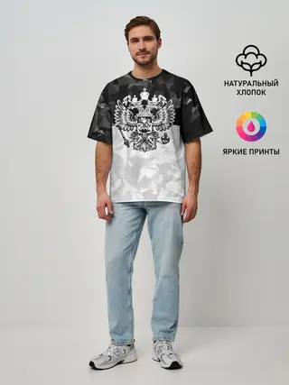 Мужская футболка оверсайз / RUSSIA BLACK X WHITE | РОССИЯ