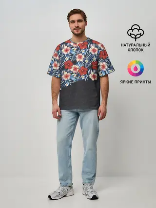 Мужская футболка оверсайз / Flowers with inscriptions