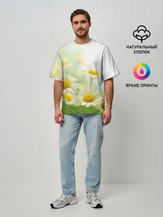 Мужская футболка оверсайз / Полевые ромашки