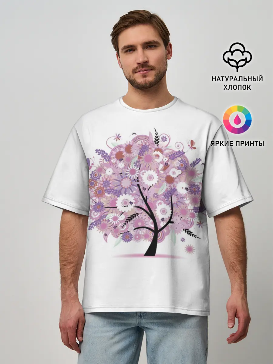 Мужская футболка оверсайз / Цветочное Дерево
