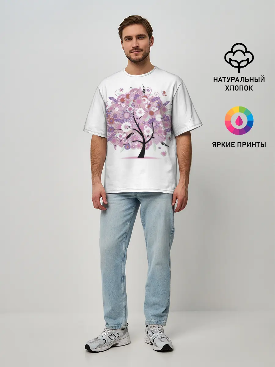 Мужская футболка оверсайз / Цветочное Дерево