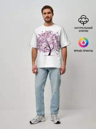 Мужская футболка оверсайз / Цветочное Дерево