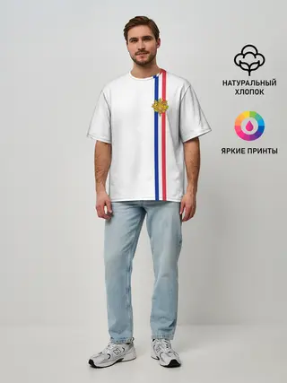Мужская футболка оверсайз / Франция, лента с гербом