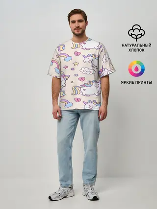 Мужская футболка оверсайз / Радужные Единорожки