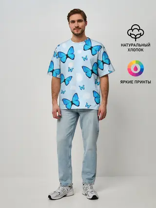 Мужская футболка оверсайз / Бабочки с Облаками