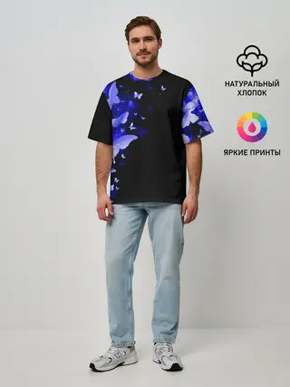 Мужская футболка оверсайз / СИНИЕ БАБОЧКИ