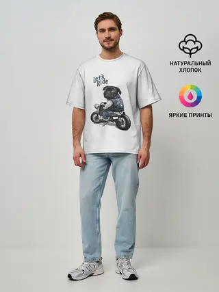 Мужская футболка оверсайз / Pug Rider | Байкер Мопс