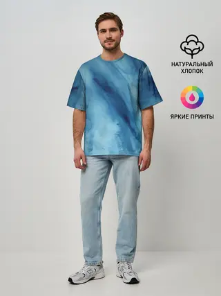 Мужская футболка оверсайз / Голубой мрамор
