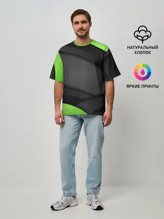 Мужская футболка оверсайз / Green / Black