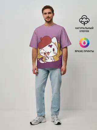 Мужская футболка оверсайз / кот художник творец