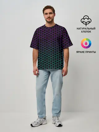 Мужская футболка оверсайз / НЕОНОВЫЕ СОТЫ