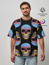 Мужская футболка оверсайз / Neon skull
