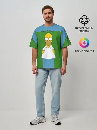 Мужская футболка оверсайз / Гомер Симпсон в кустах