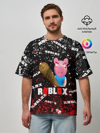 Мужская футболка оверсайз / Roblox piggy/Свинка Пигги.