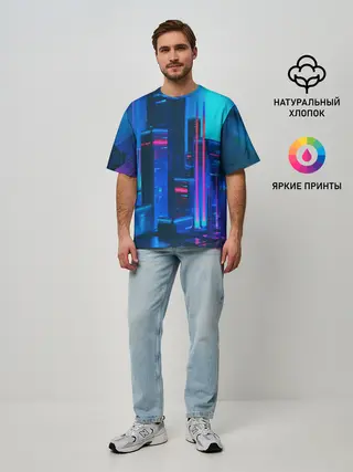 Мужская футболка оверсайз / НОЧНОЙ ГОРОД