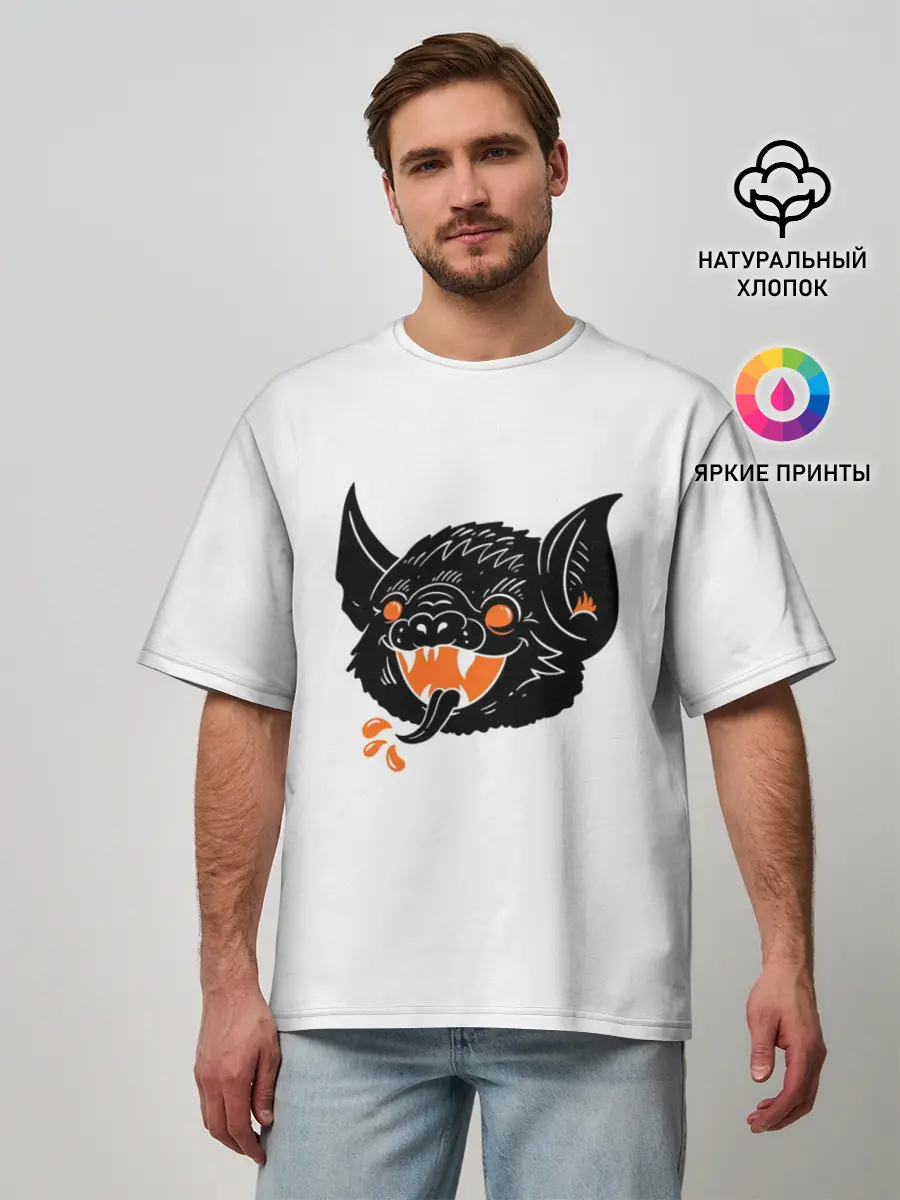 Мужская футболка оверсайз / Черная Летучая Мышь