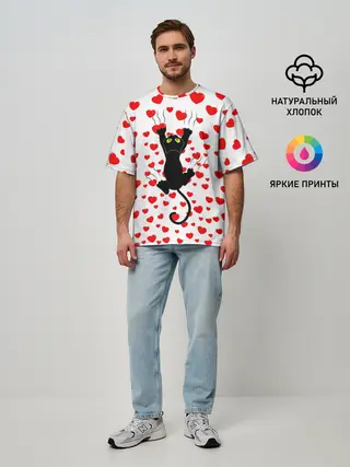 Мужская футболка оверсайз / Котейка